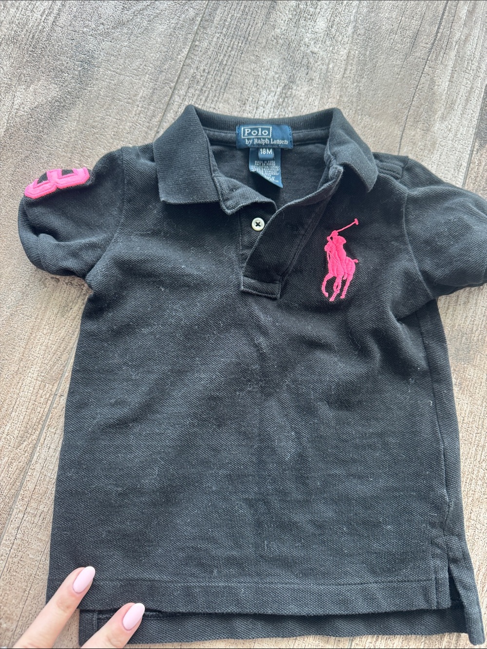 Ralph Lauren Black Polo with Pink Pony - Kids